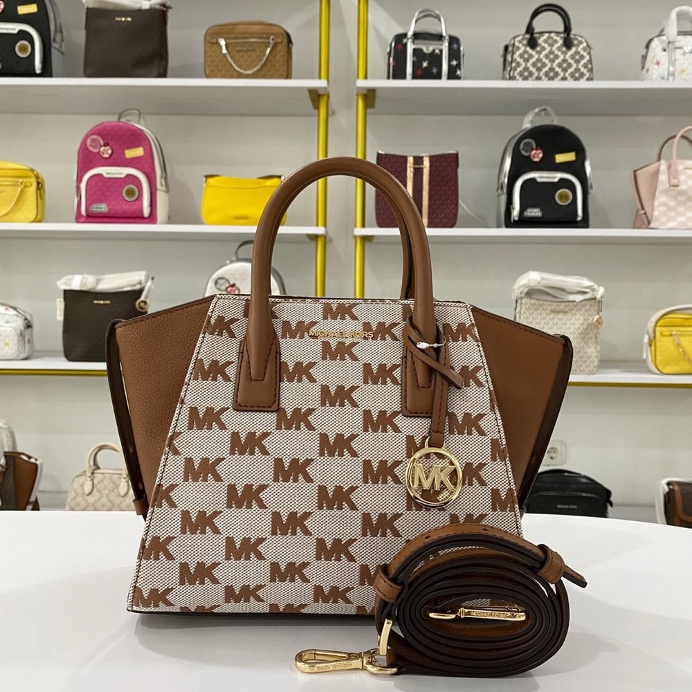 Michael Kors Avril Signature Luggage / Brown and Cream Satchel